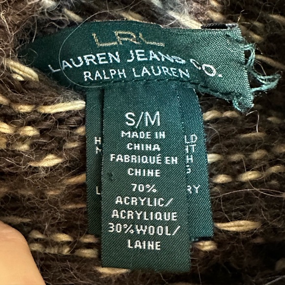 Lauren Ralph Lauren Brown and Cream Wool Blend Knit Poncho - Picture 4 of 5